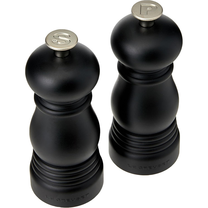 Набір для перцю та солі Le Creuset Kleines Mühlenset, чорний матовий, керамічний млин, ABS-пластик, 5x5x12.1 см