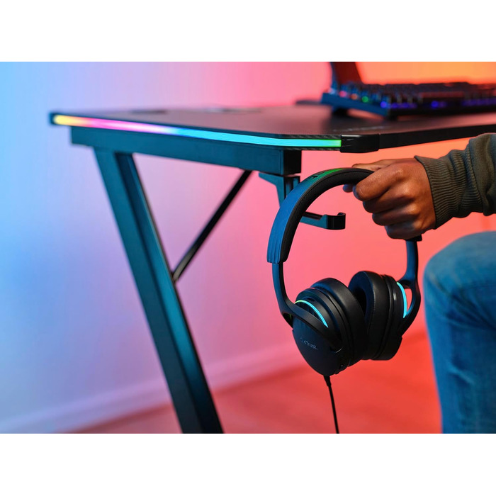 Ігровий стіл Trust Gaming GXT 709W Luminus RGB з підсвічуванням LED, 10 режимів, USB, білий, з підставкою для навушників та тримачем для напоїв, 120 x 60 см