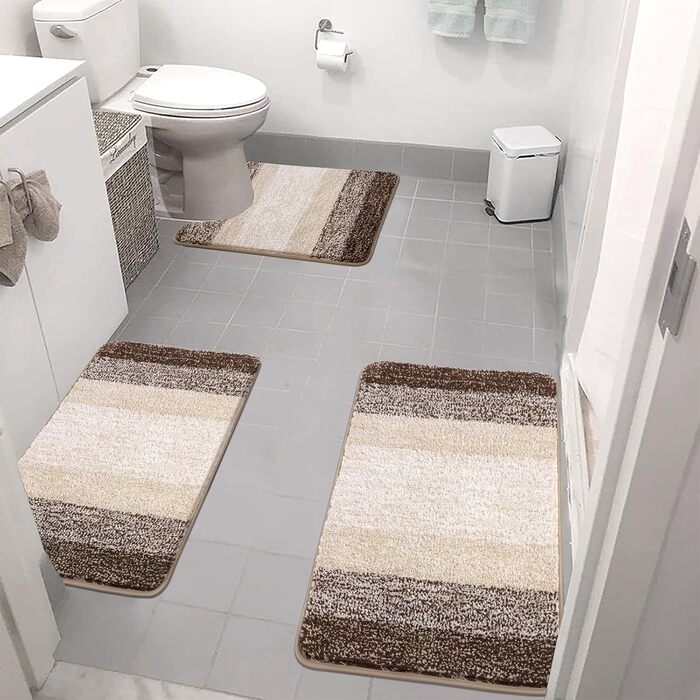 Набір килимків для ванної кімнати Badteppich Set: м'який високий ворс, 3 шт. (45x65 см, 50x80 см, 50x60 см), машинка-мийка, неслизькі, для туалету, під душ, в ванну