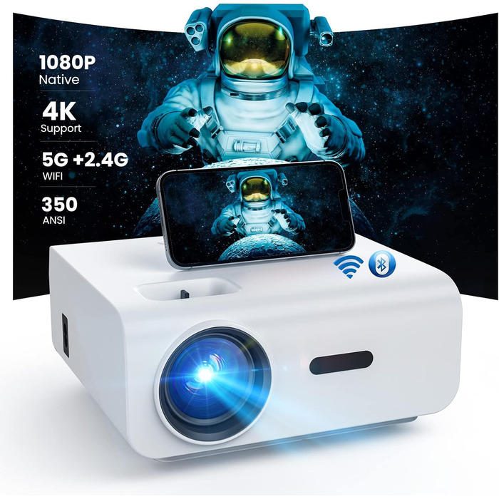Відеопроектор Beamer 4K з Wi-Fi, Bluetooth, 8000 люмен, 1080P HD, підтримка Fire Stick, PS5, HDMI