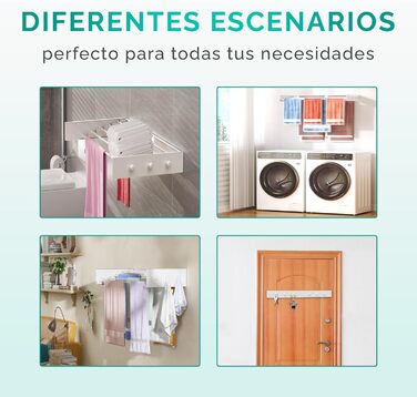 Настінний сушильник для білизни JUPPLIES, висувний, 120 см – розкладний, для дому та вулиці, з алюмінію, 30 кг, білий (з вішалками)