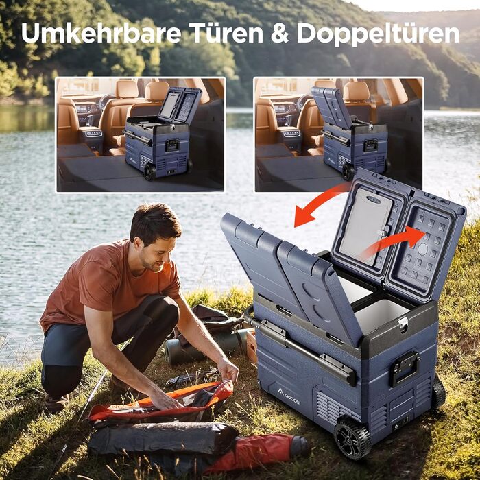 Автомобільний компресорний холодильник AAOBOSI 45л з Wi-Fi, USB зарядкою, LED підсвіткою, 12/24V/220V - для авто, кемпінгу, подорожей (синій)