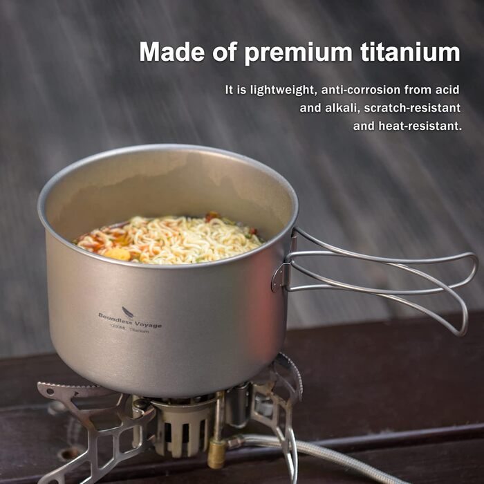 Набір кухонного посуду iBasingo Titan Topf Pfanne Set 1200мл & 500мл: каструля, сковорода, миска для кемпінгу, туризму, приготування їжі на природі. Легкий набір з 2 шт. з розкладним ручками. Ідеально для 1 особи. Ti2110C