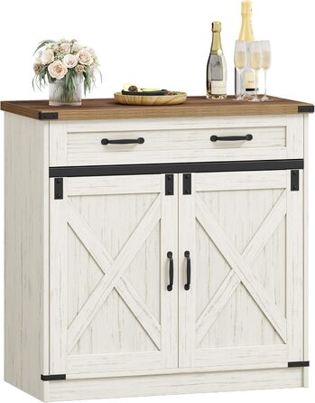 Кухонна шафка Hzuaneri з шухлядою, шафа для зберігання з 2 дверцятами, регульовані полиці, стиль кантрі, для кухні/вітальні, вінтажний коричнево-білий SC94814X (40x80x80 см)