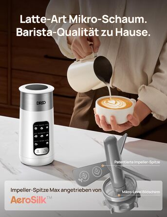 Dreo електричний спінювач молока 8-в-1 для лате арт, 270 мл, з підігрівом, LED, білий