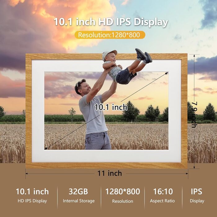 Цифровий фоторамка Frameo з Wi-Fi, 10.1 дюйма, 32GB, сенсорний екран, автоповорот, сумісність з додатком Frameo