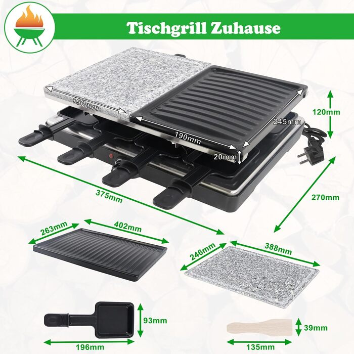 Електричний набір для раклет SUBTLETY на 8 осіб з гранітною гриль-плитою та антипригарним покриттям