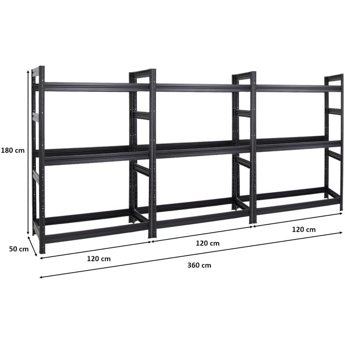 Стелаж для шин PROREGAL Mega Deal (3 шт.) 180x360x50 см, чорний, до 36 шин, вантажопідйомність 150 кг