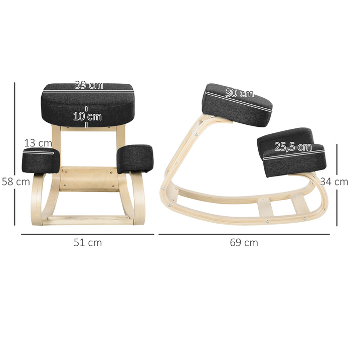 Крісло для ніг, ергономічний пуф для сидіння, м'який пуф для здорової постави, з натурального березового дерева, витримує до 120 кг, чорного кольору