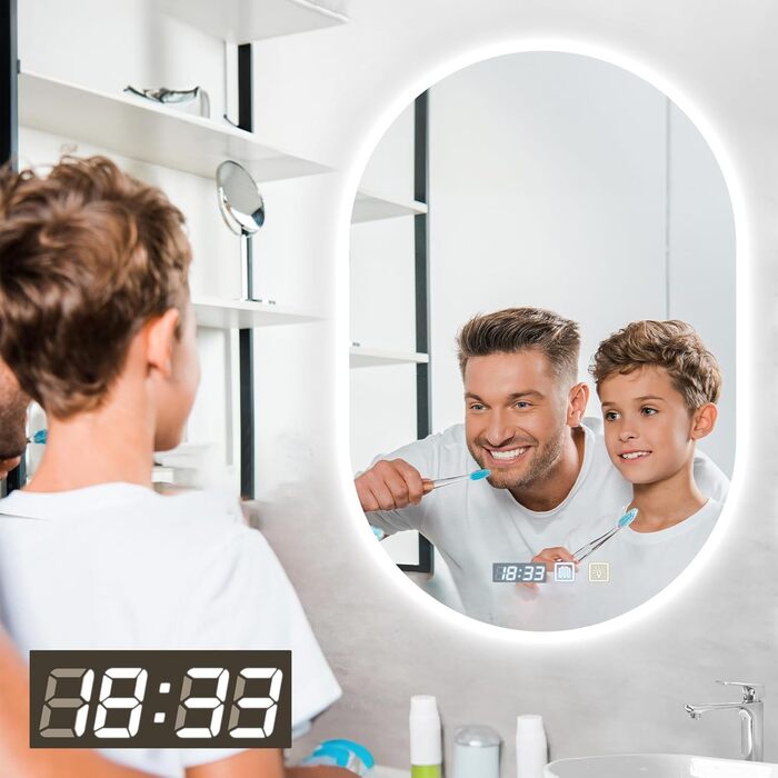 Дзеркало для ванної кімнати 600 мм з підсвічуванням, регулюванням яскравості, антизапарюванням, таймером | IP44, вологостійке, з сенсорним вимикачем | для ванної, готелю, кругле, овальне, 500 мм, 750 мм