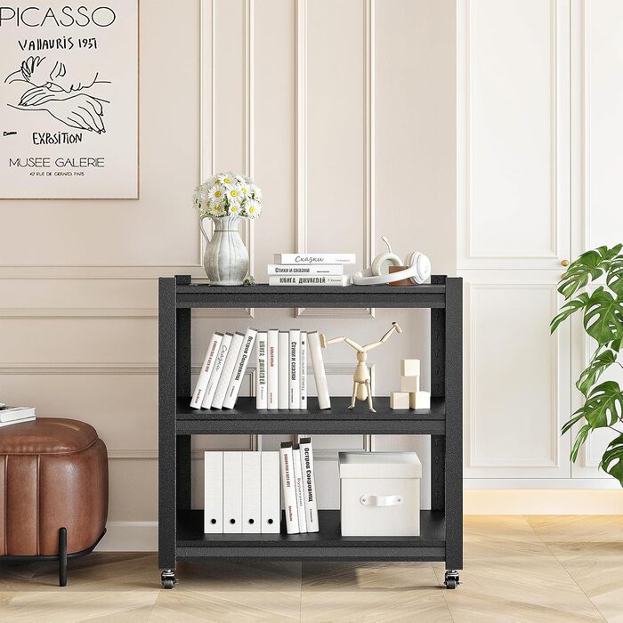 Металевий стелаж для кухні 80x86x45 см на коліщатках, чорний. Підходить для мікрохвильовки, інструментів, ванної кімнати та підвалу.