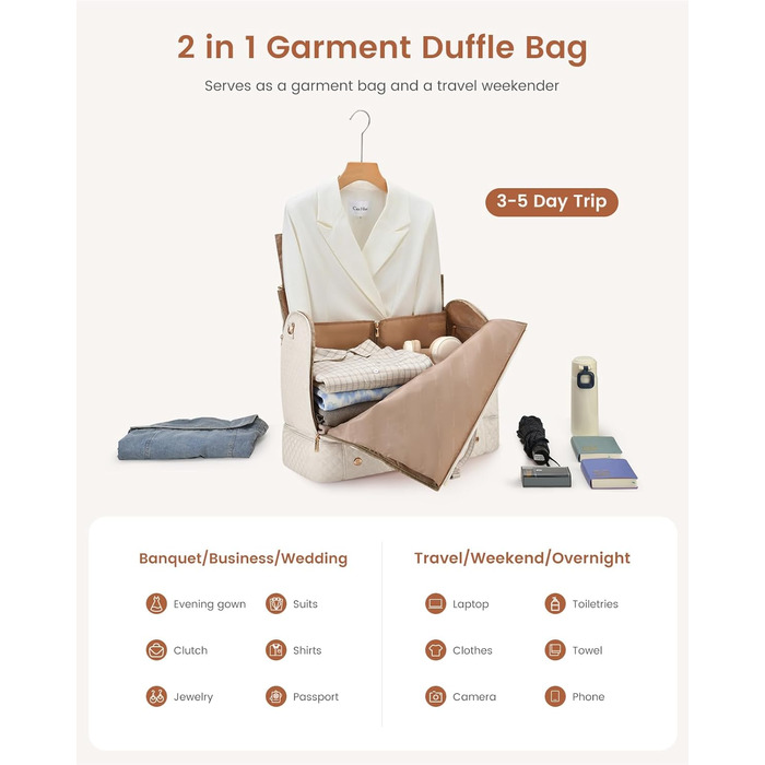 Сумка-органайзер для одягу LOVEVOOK, 53L, 2 шт., бежева. Сумка-рюкзак для подорожей, з містким відділенням для взуття, водонепроникна, для ручної поклажі