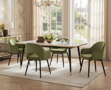 4 крісла з оксамиту для їдальні, обертаються на 360°, кухонні крісла з підлокітниками, м'які бокові крісла для дому, офісу, вітальні (53*58*78 см, зелені)