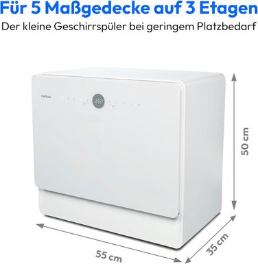 MINI посудомийна машина MEDION DWT51 біла (5 комплектів, з сенсорним керуванням, функція відра, 7 програм, таймер, MD 37766)