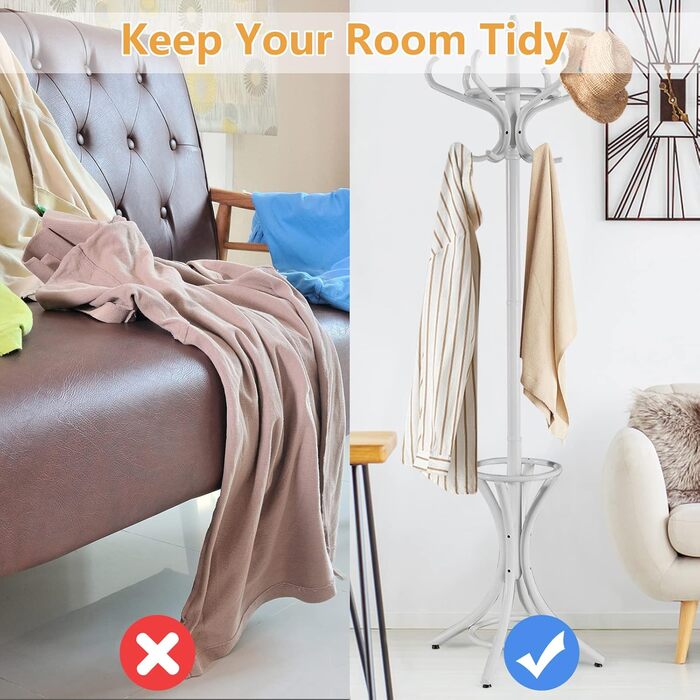 Гардеробна стійка GIANTEX з підставкою для парасольки, дерев'яна, з 12 гачками, для прихожей/вітальні