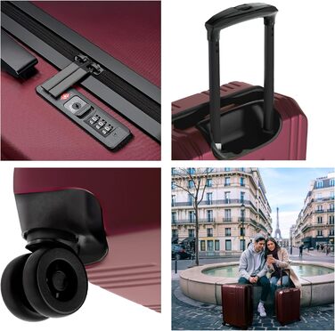 Набір валіз FERGÉ 3 шт. з жорстким корпусом, TSA-замком, Канни. Валізи-тролії (ручна поклажа, L, XL). Валізи з полікарбонату, 4 колеса, темно-червоний колір.