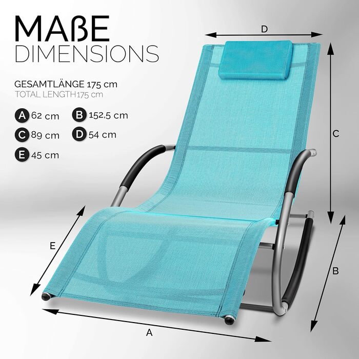 Шезлонг для саду Tillvex Relaxliege: стійкий до погодних умов, з підтримкою до 150 кг, дихаючий (антрацит/сірий, світло-блакитний)