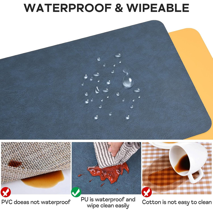 Набір підставок під тарілки 6 шт., синій, 40x30 см, нековзкі, миючіся, з термостійкого кожзаму