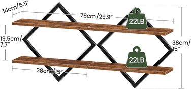 Набір плаваючих полиць Wandregal 2 шт, двоярусні настінні полиці в вітальню, спальню, кухню, офіс, коричневі та чорні DTBJ01P2BF