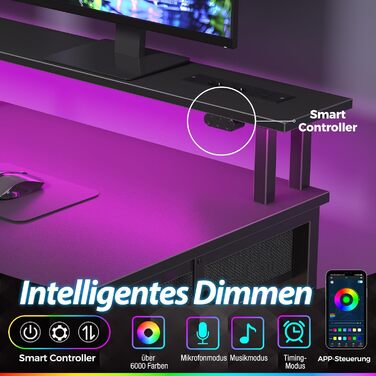 Комп'ютерний стіл Seventable з розетками та LED-підсвічуванням, 100 см, ігровий стіл з 5 ящиками та підставкою для монітора, для офісу, робочого кабінету, спальні, вітальні, чорний