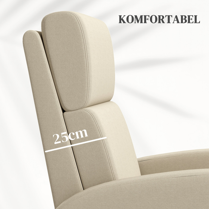 Крісло HOMCOM Relaxsessel Fernsehsessel з функцією відкидання спинки, м'яке крісло для телевізора, крісло-шезлонг з текстурою льону, підставка для ніг, витримує до 120 кг, для вітальні, кремово-білий | Aosom