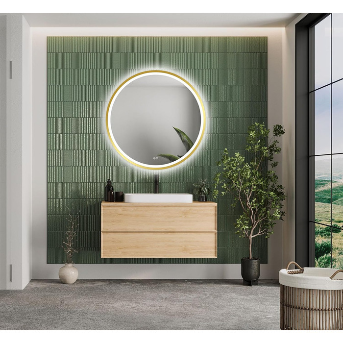 Дзеркало для ванної кімнати Home Glow LED кругле 80 см з підсвічуванням, антизапарюванням, сенсорним вимикачем та металевим каркасом, золото