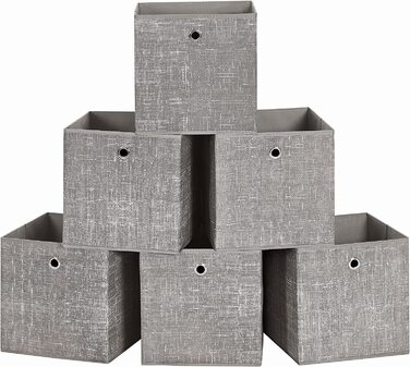 Коробка для зберігання SONGMICS, набір з 6 предметів, складна коробка, 30 x 30 x 30 см, коробки для зберігання, тканинна коробка, складна, органайзер для іграшок, одягу, RFB02LG-3 (сіро-коричневий)