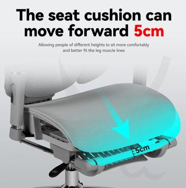 Крісло офісне MUSSO H80 Pro з ергономічною спинкою з сітки, підтримкою попереку, регульованими підлокітниками та підставкою для ніг (світло-сірий)