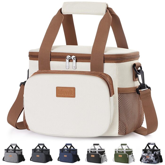 Термосумка-холодильник Lifewit 9л бежева: сумка-холодильник для обіду, пляжу, подорожей, роботи. Складана, водонепроникна