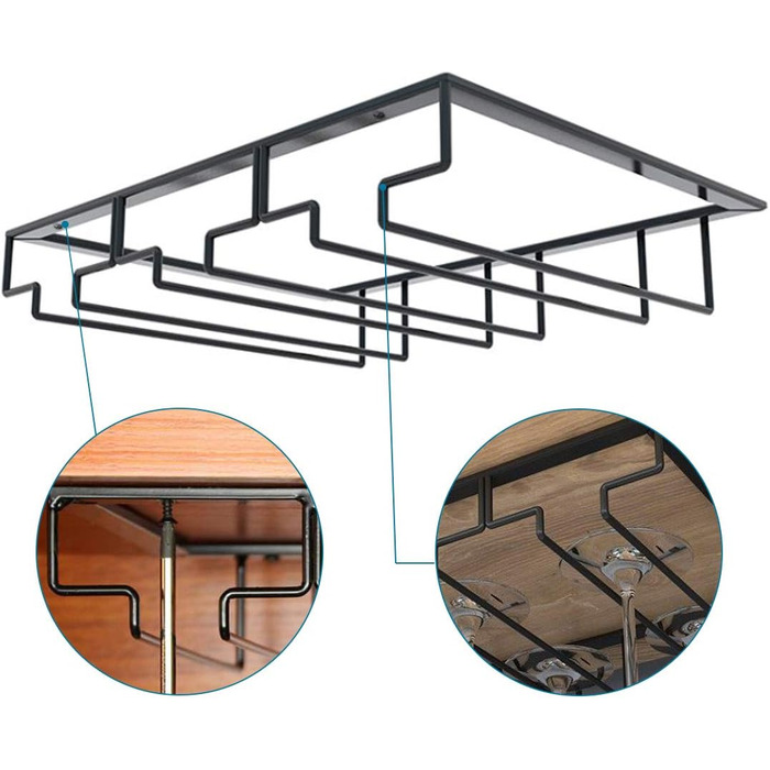Підвісний тримач для винних келихів TentHome з гвинтами для бару, дому, кафе, кухні (3 ряди)