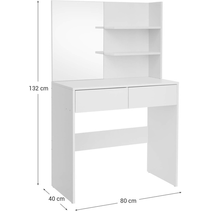 Туалетний столик VASAGLE з дзеркалом, 2 ящики, полиці, прямокутні, для макіяжу, спальня, білий