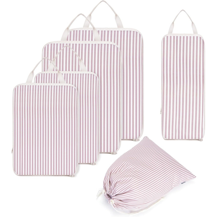 Набір органайзерів для валізи та рюкзака Narwey, 6 шт, компресійні пакувальні куби для подорожей (Рожеві смужки)