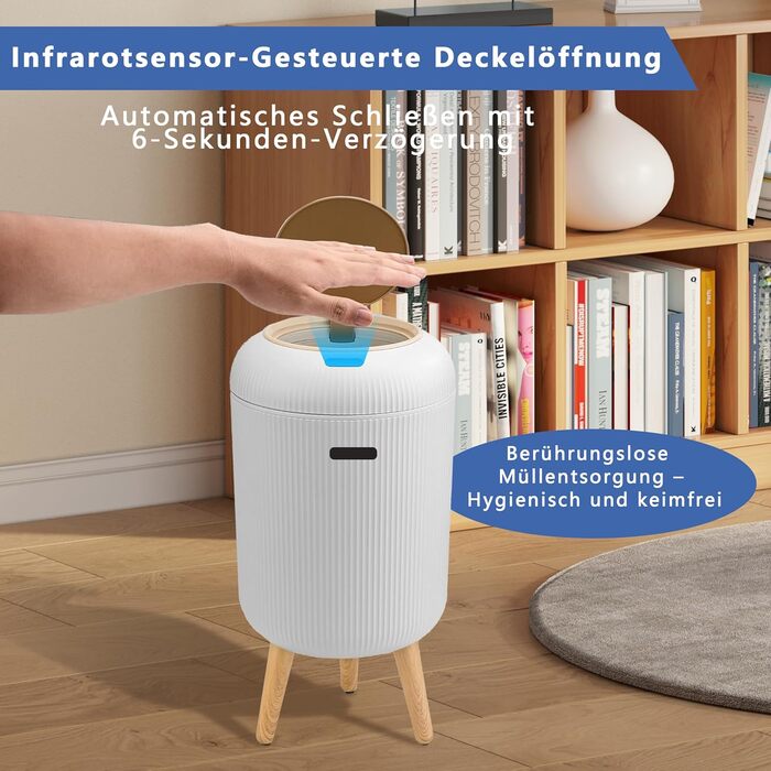 Автоматичний сміттєвий бак з сенсором 12L - Білий сміттєвий контейнер з датчиком для кухні, ванної кімнати, офісу, спальні, туалету. Безшумний, вологостійкий, герметичний.
