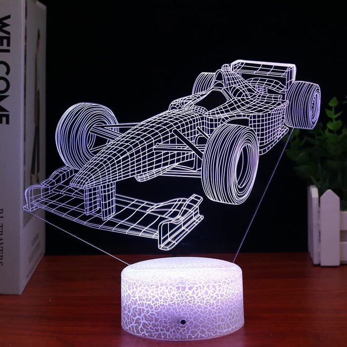 Світлодіодна лампа-ілюзія PONLCY 3D, настільна лампа для спальні, 7-кольорова настільна лампа, світлодіодна настільна лампа USB, подарунки на день народження для дітей, прикраса будинку (Гоночний автомобіль)