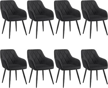 Набір обідніх стільців Woltu з підлокітниками та спинкою, для кухні, вітальні, їдальні, м'який оксамитовий чохол, металеві ніжки (Чорний, 8 шт.)