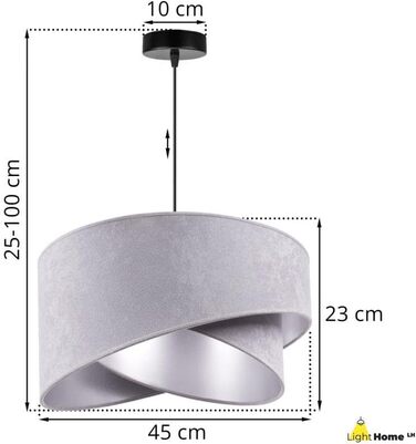 Підвісний світильник - Стельовий світильник промисловий для вітальні, спальні та їдальні - Металевий підвісний світильник з велюровим абажуром - (світло-сірий і сріблястий)