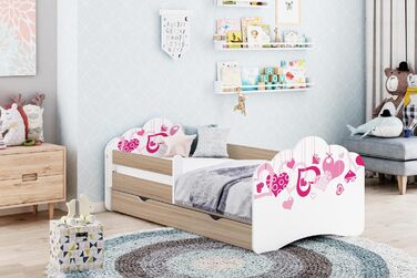 Дитяче ліжечко Happy Babies MOBI 160 x 80 Дитяче ліжко із захистом від падіння та ящиком для зберігання Молодіжне ліжко з кольоровою наклейкою Дитяче ліжечко з матрацом 80x160 Дитяче ліжко для дівчинки хлопчиків Дуб сонома (М15)