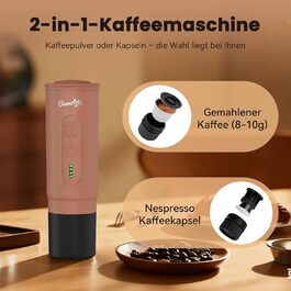 BeanzTrip H02 PRO портативна кавомашина з акумулятором, 2-в-1 для еспресо, сумісна з капсулами NS та меленою кавою, 20 Bar, USB-C, для подорожей, кемпінгу та автодому (Mokamus)