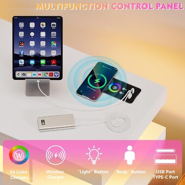 LED комод-тумба Gurexl з бездроговою зарядкою, RGB-підсвічуванням, сенсорами та регульованими полицями (80x40x100 см), білий