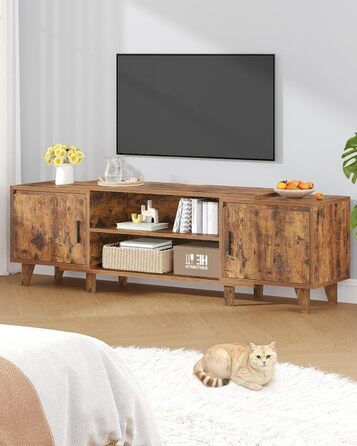 Тумба під TV, тумба для телевізора до 60 дюймів, TV-стійка з 2 шухлядами та 2 відкритими полицями, 40 x 140 x 51,5 см, для вітальні, спальні, їдальні, білий колір TV16703E (Вінтаж-коричневий)