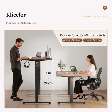 Регульований стіл Klicelor, електричний підйомний стіл, офісний стіл для комп'ютера з 2 функціями пам'яті, білий (колір Braun, розмір 120 x 80 см)