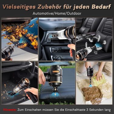 Акумуляторний ручний пилосос 4-в-1 для авто та дому, безщітковий двигун 22000Па, 3 режими потужності, 180000 об/хв, для шерсті тварин (Чорний)