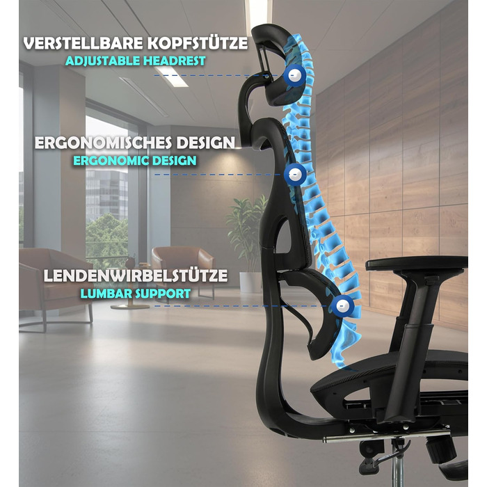 Офісний крісло Sesto Senso K80G Grey (1, Black) з підставкою для ніг, ергономічний, з регульованою спинкою та підлокітниками, для керівників