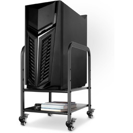 Підставка для комп'ютера 360Tronics, регульована по висоті, 2-ярусна, для Mini/Mid-Tower, металева, з колесами, для дому та офісу, чорна