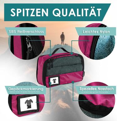 Набір компресійних органайзерів для одягу в подорож Packing Cubes, 8 предметів, малиновий — легкі сумки-пакувальники для валізи та рюкзака