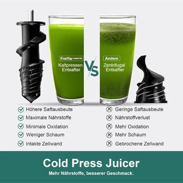 Електричний соковитискач Fretta Slow Juicer: холодний віджим, 76 мм, для овочів та фруктів, чорний
