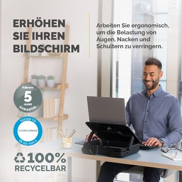 Підставка для ноутбука Fellowes Breyta™ 2-в-1 з сумкою, регулювання висоти, чорна, екологічна