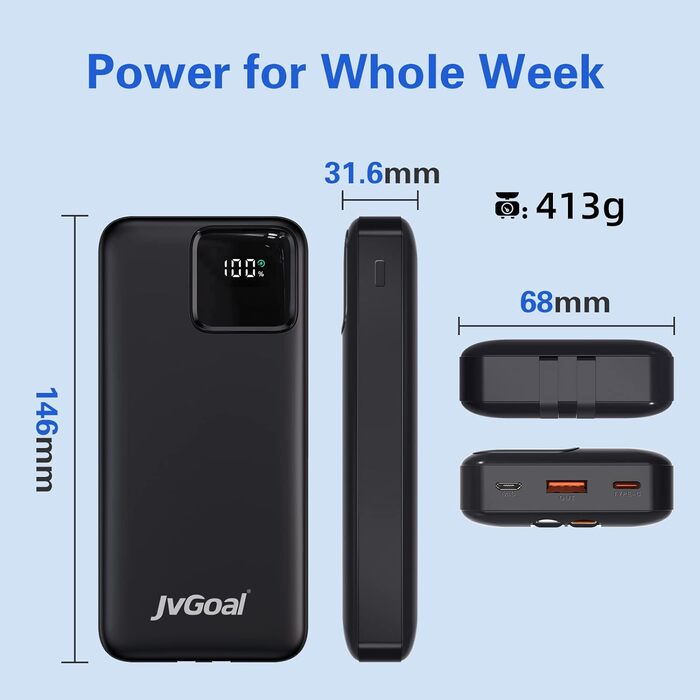 Портативний зарядний пристрій JvGoal 22.5W PD Power Bank 20000mAh для смартфонів, чорний