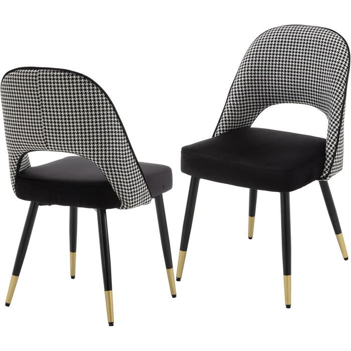 Чайр'юс: Набір з 2-х сучасних м'яких крісел з велюру для вітальні/кухні, без підлокітників, з металевим каркасом (Чорний)