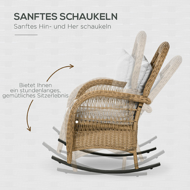 Крісло-гойдалка в бохо-стилі, з PE-ротангу, ротангове крісло-гойдалка, знімні чохли для подушок, Натуральний + світло-сірий